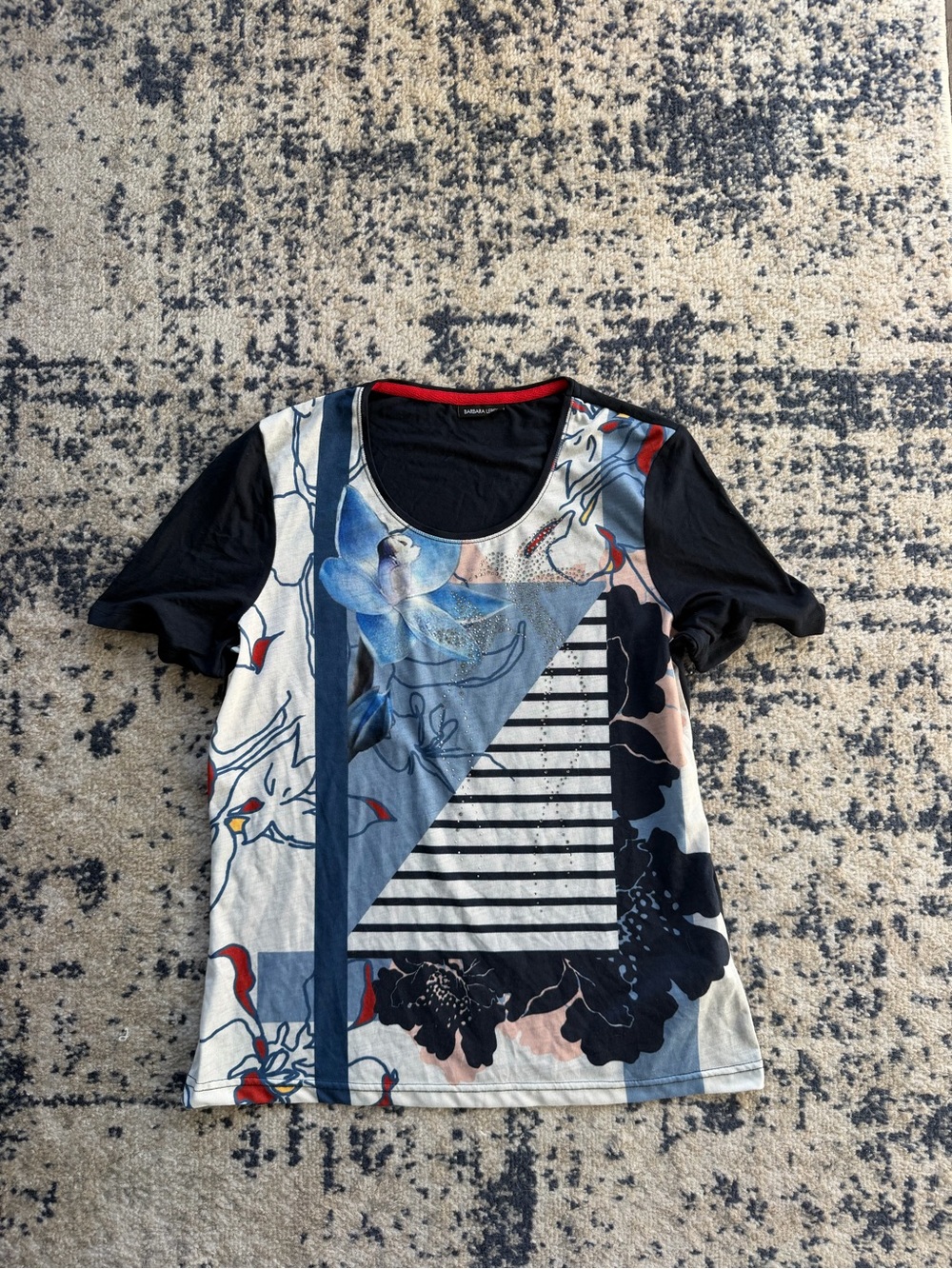 Women’s Short Sleeve Mixed Print Tee - Black/Blue